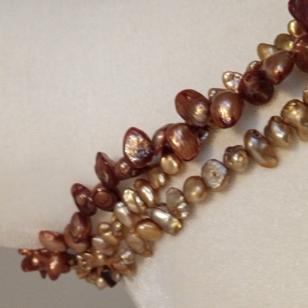 3 Strand Baroque Freshwater Pearl Necklace - Picture 2 of 5